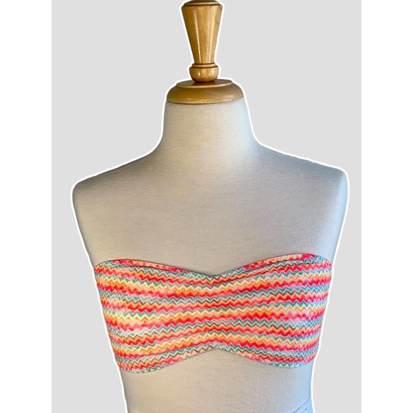 Victoria’s Secret PINK Lace Bandeau Bra Neon Chevron Womens Top Elastic Sz Small - Picture 1 of 10